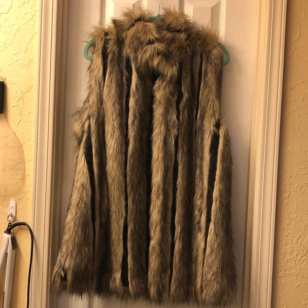 Black Rivet Brown and Black Faux Fur Vest